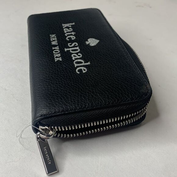 Kate Spade glitter on large embossed black leather continental wallet NWT - Picture 5 of 10